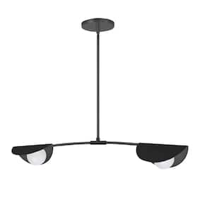 Emma 2-Light Matte Black Shaded Pendant Light with Matte Black Metal Shade