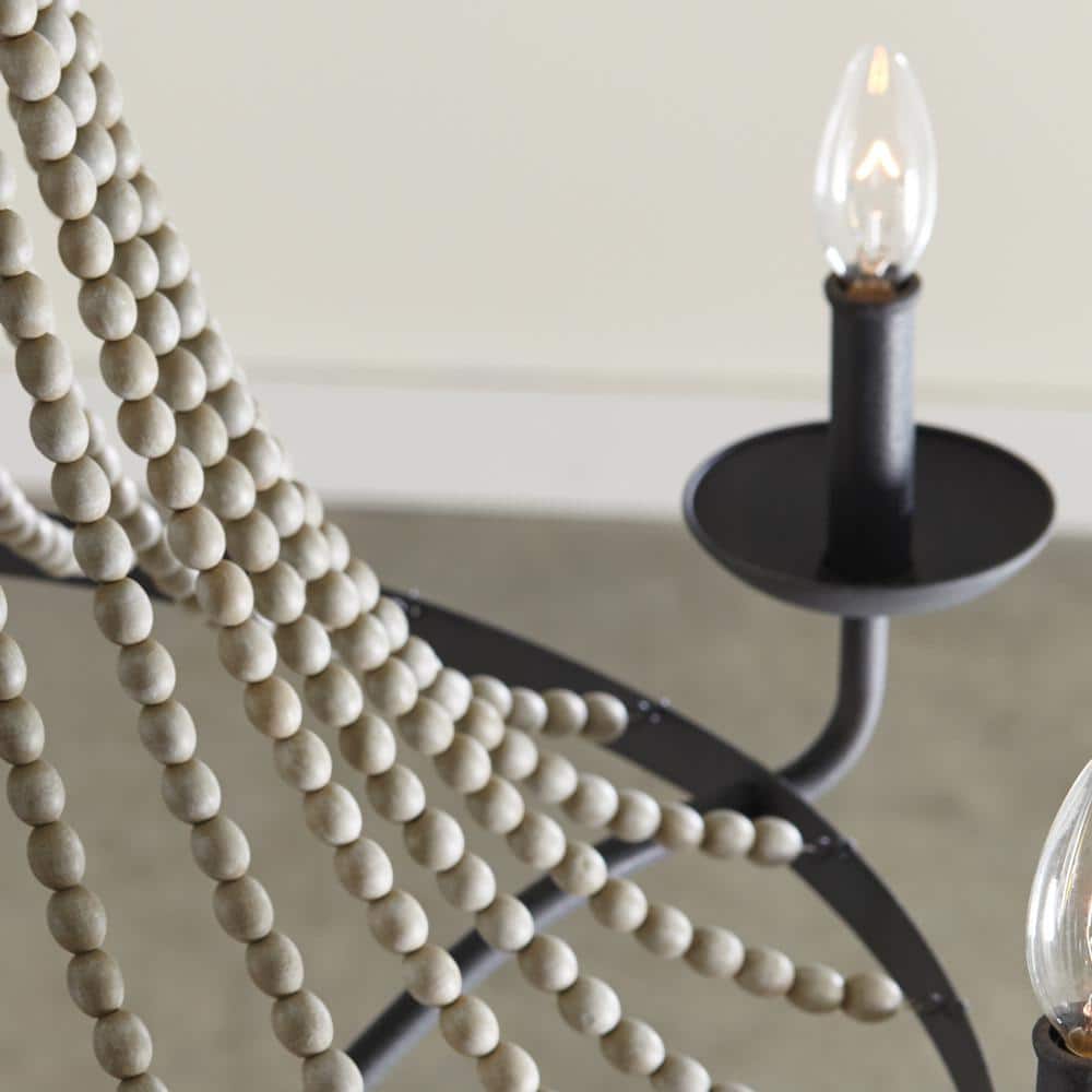 Nori 6-Light Dark Weathered Zinc and Driftwood Grey Chandelier
