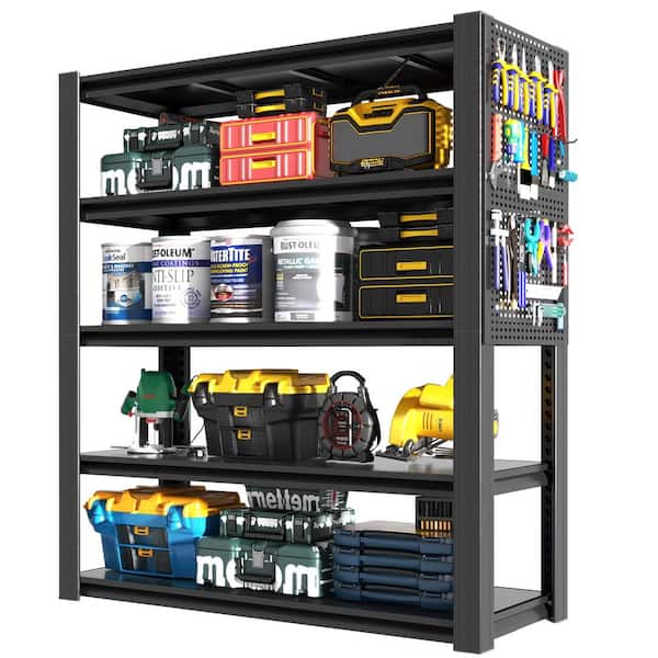 5-Tiers Heavy Duty Steel Garage Storage Shelving Unit in Black with Pegboard (47.2 in. W x 72 in. H x 23.6 in. D)