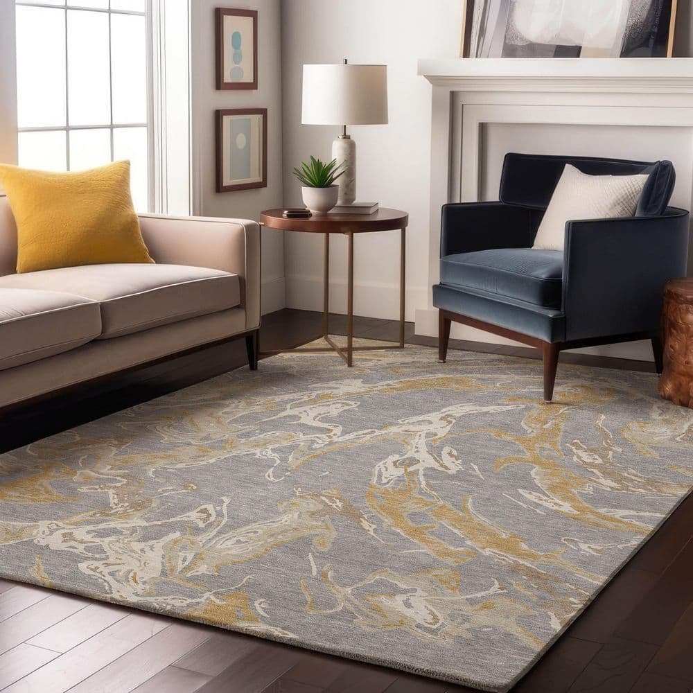 Mayfield Premium Machine Washable Abstract AMF1035 Gray 5 ft. x 7 ft. 6 in. Area Rug price history on PriceWatchPro