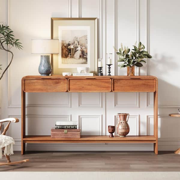 Harper & Bright Designs Rustic 60.2 in Brown Rectangle Wood Console ...