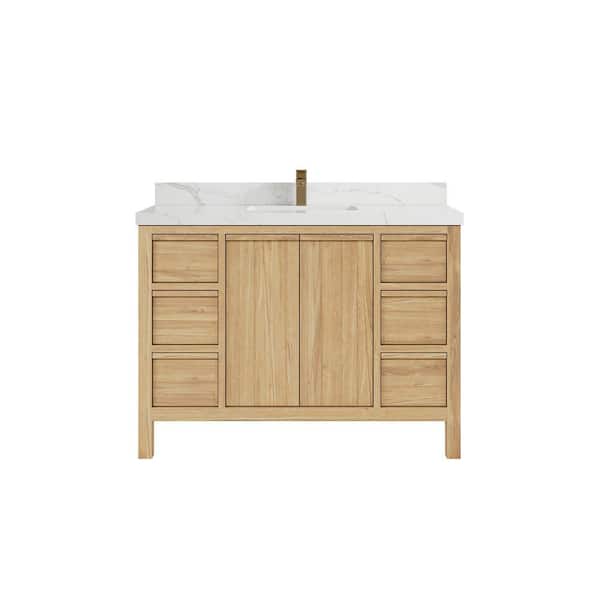 Willow Collections Elizabeth 48 in. W x 22 in. D x 36 in. H Bath Vanity in Natural with 2" Calacatta Quartz Top