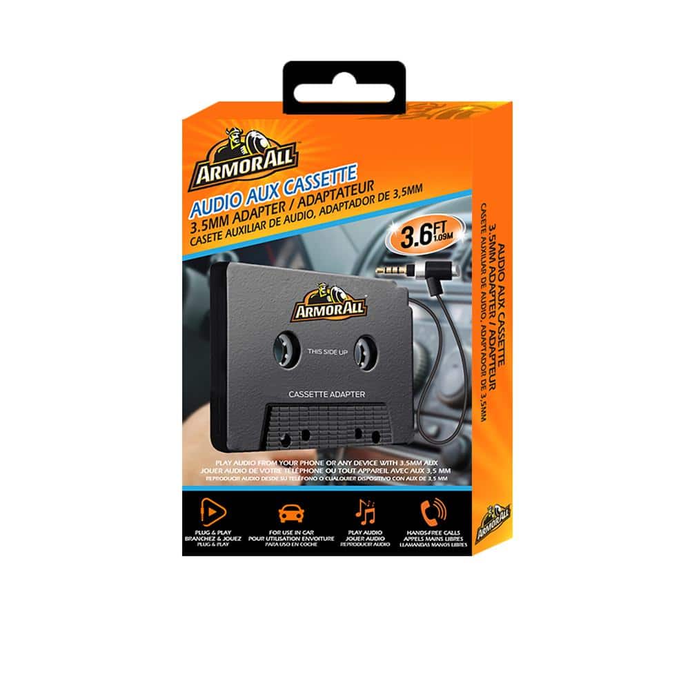 Armor All Audio Aux Cassette 3.5mm Adapter, Connect Smartphones/Tablets,  Plug/Answer Button For Calls, Easy-To-Install AAC9-1003-BLK - The Home Depot