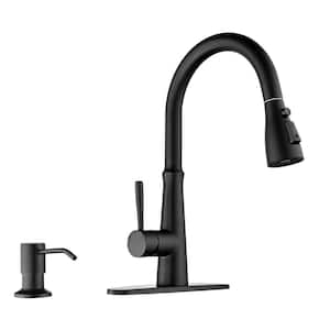 3 Functions Single Handle Pull Down Sprayer Kitchen Faucet with Soap Dispenser in Stainless Steel Matte Black