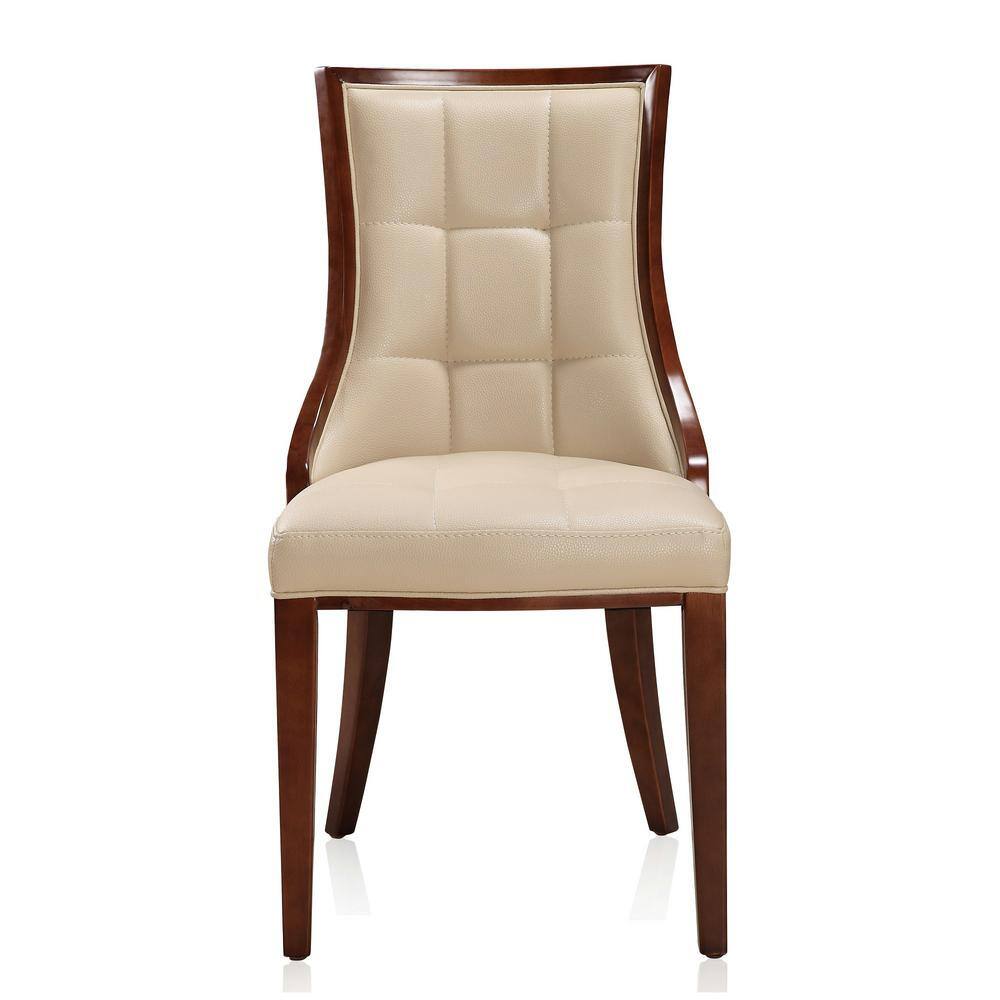 Cream Faux Leather and Walnut Parsons Dining Chairs, Set of 2