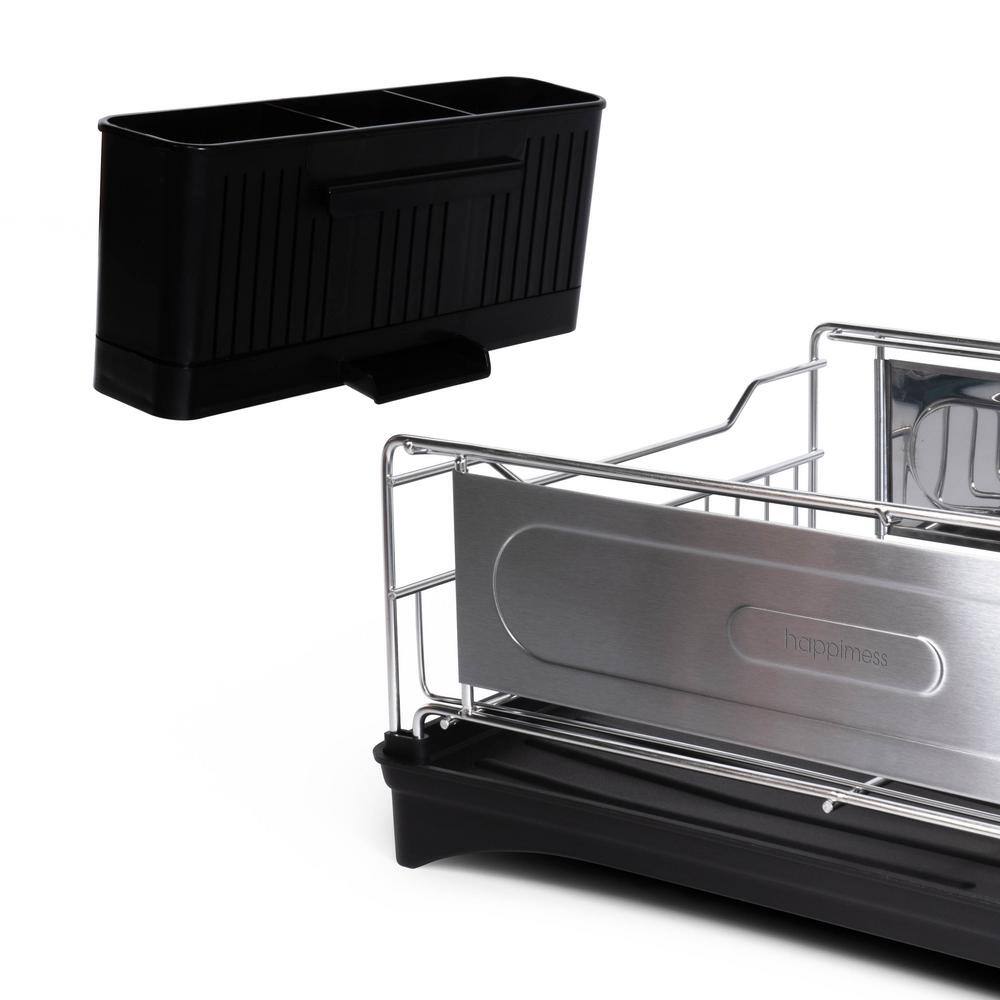 Compact 18.25" Stainless Steel 2-Tier Dish Drying Rack with Utensil Holder