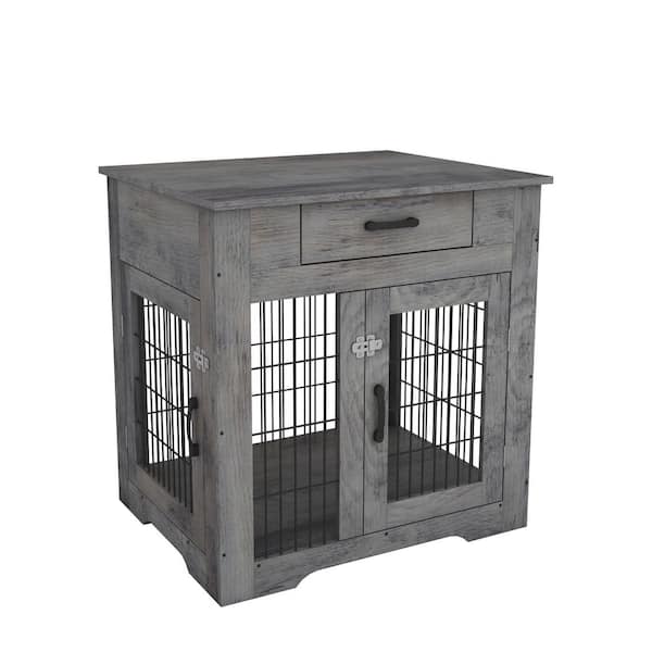 mieres Industrial Style 30 in. Gray Rectangle Wooden Top Indoor Dog Crate End Table Side Table with Storage Drawer