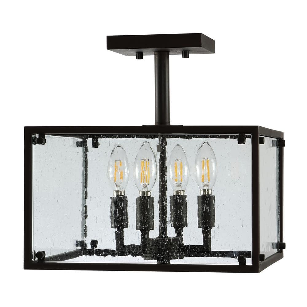 Rustic Farmhouse 13" Bronze LED Flush Mount with Seeded Glass Shade
