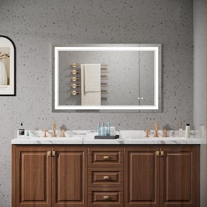 48 in. W x 30 in. H Frameless Silver Vanity Mirror LED Bathroom Mirror WallMirror Anti-fog Memory Adjustable Rectangular