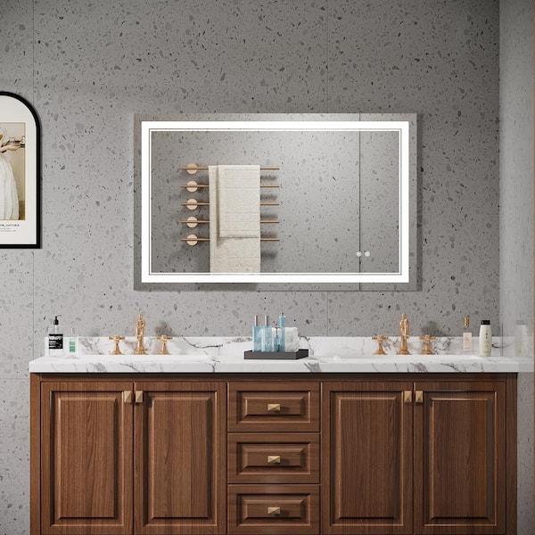 GOGEXX 48 in. W x 30 in. H Frameless Silver Vanity Mirror LED Bathroom Mirror WallMirror Anti-fog Memory Adjustable Rectangular