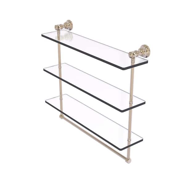 Carolina Collection 22 in. W x 19.7 in. H x 5.54 in. D Glass Rectangular Shelf in Antique Pewter with Towel Bar