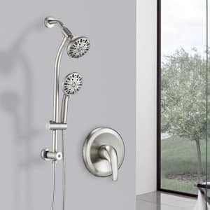 5-Spray Patterns with 1.8 GPM 5 in. Wall Mount High Pressure Round Dual Shower Heads in Brushed Nickel (Valve Included)