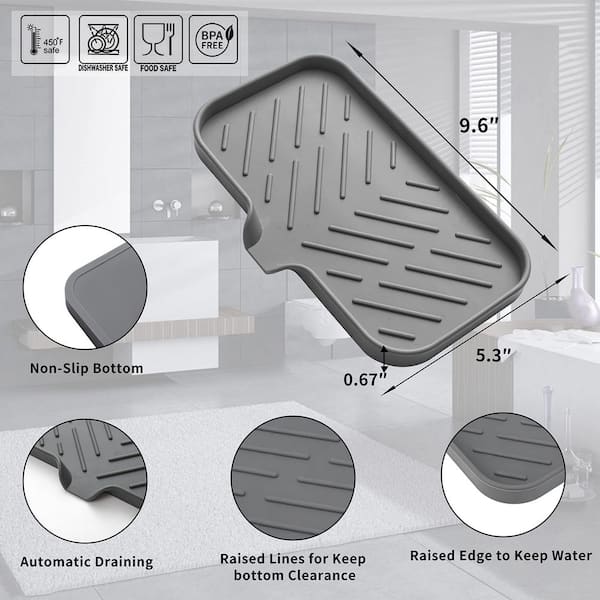 9.6 in. x 5.3 in. Silicone Bathroom Soap Dishes with Drain Spout-Bathroom and Kitchen Sink Organizer, Gray