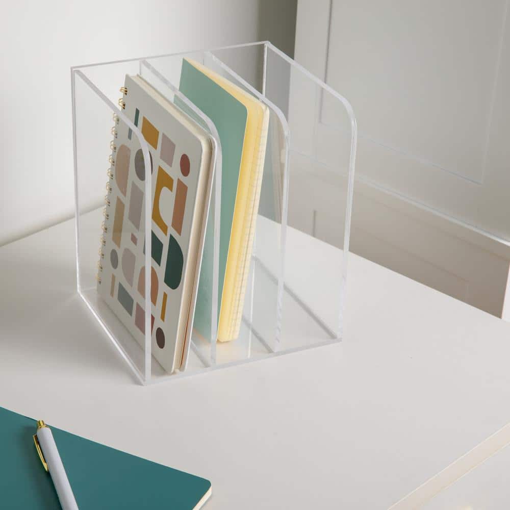 Clear Acrylic 3 Section File Holder with Anti-Slip Feet