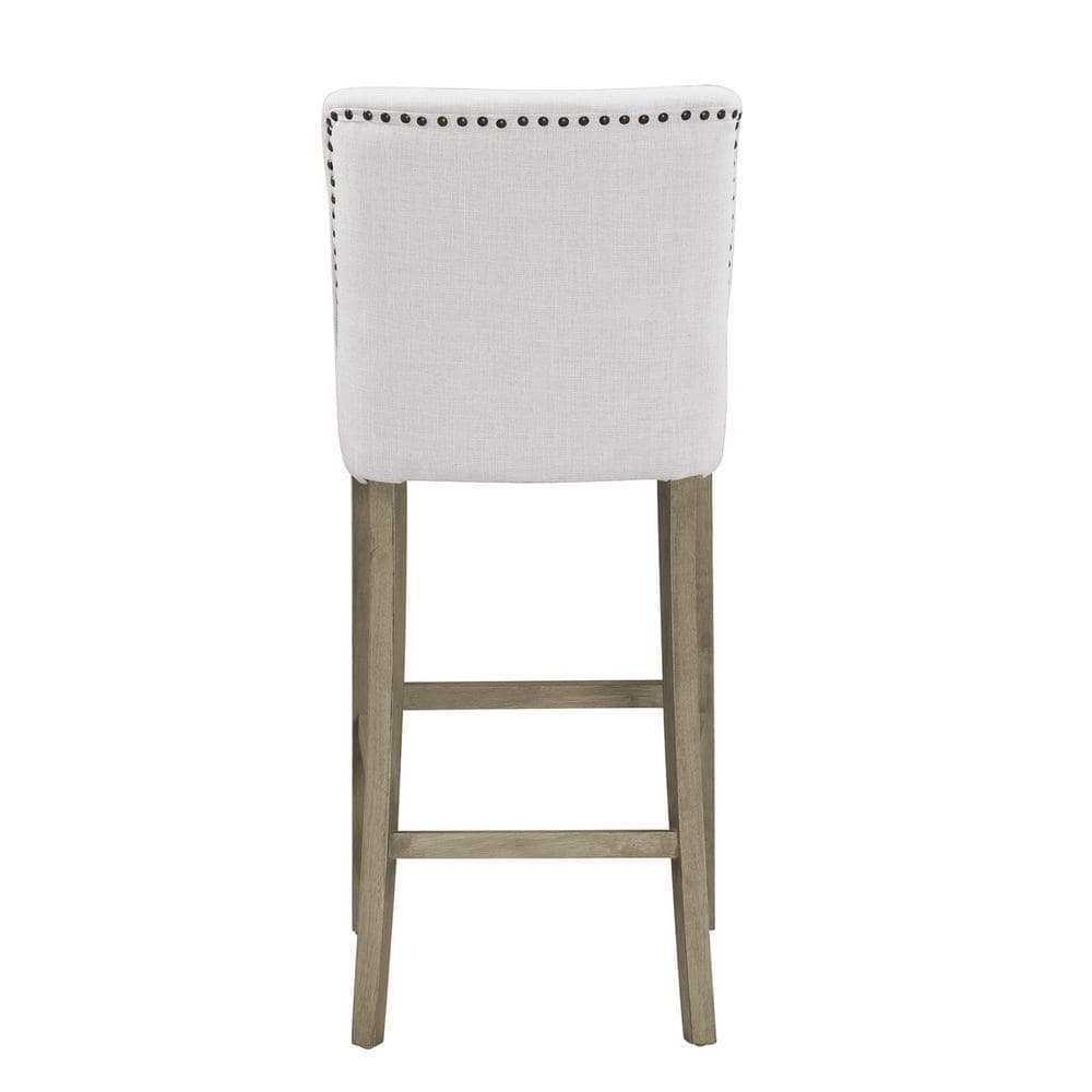 Beige Fabric Bar Stools with Nail Head Accents, Set of 2