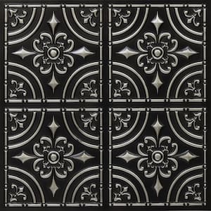 Wrought Iron 2 ft. x 2 ft. Glue Up PVC Ceiling Tile in Antique Silver
