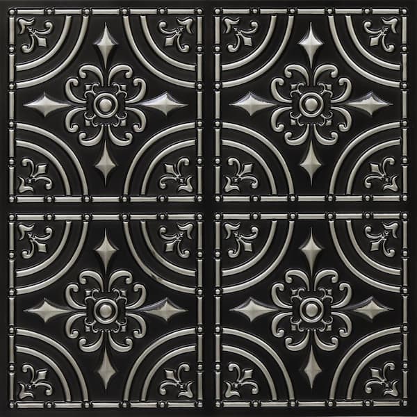 FROM PLAIN TO BEAUTIFUL IN HOURS Wrought Iron Antique Silver 2 ft. x 2 ft. Glue Up PVC Faux Tin Ceiling Tile