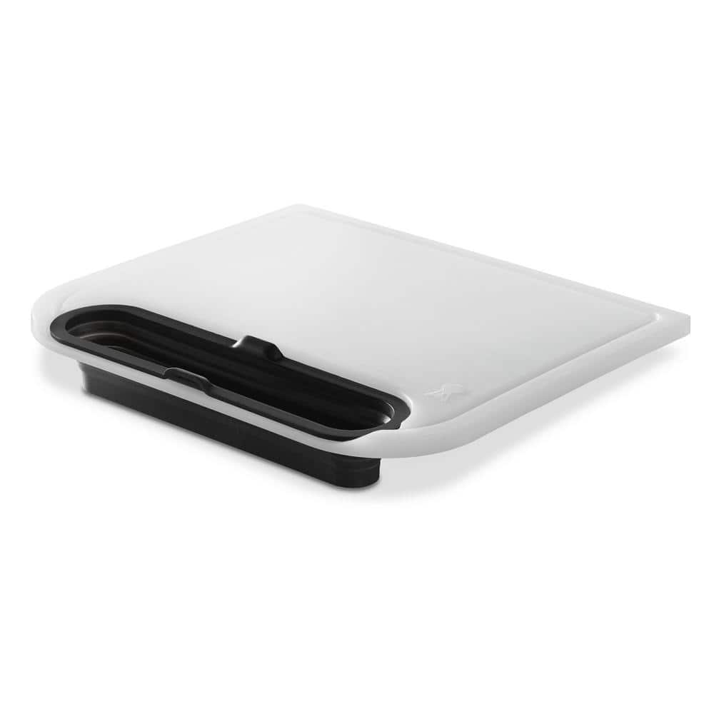 Black and White Plastic Cutting Board with Catch Bin