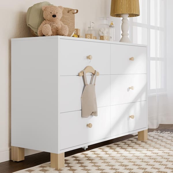 California White and Driftwood 6-Drawer 47.72 in. Wide Dresser