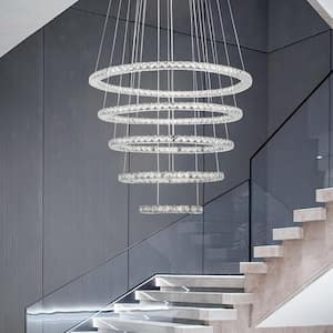 Jefferson 5-Light Clear/Chrome Unique Integrated LED Chandelier with Crystal Accents