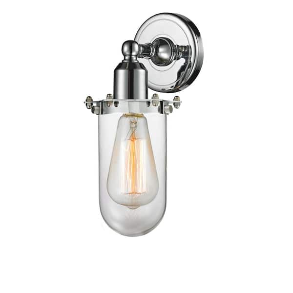 Centri 1-Light Polished Chrome, Clear Wall Sconce with Clear Glass Shade