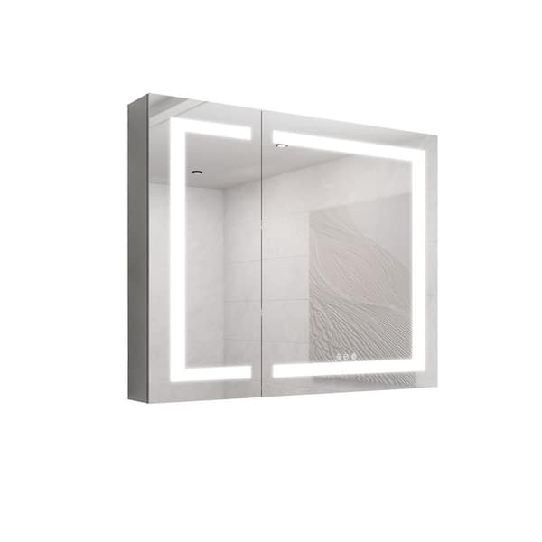36 in. W x 30 in. H Rectangular LED Silver Surface Mount Medicine Cabinet with Mirror, Anti-Fog