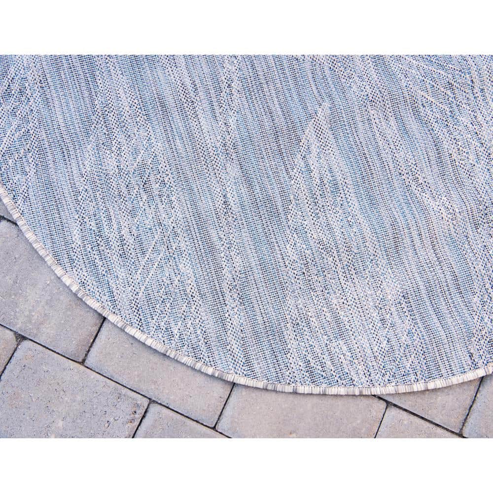 Light Gray Round Synthetic Outdoor Area Rug, 4 ft