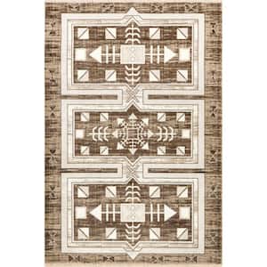 Lauren Liess Agave Geometric Fringed Brown Doormat 3 ft. x 5 ft. Area Rug