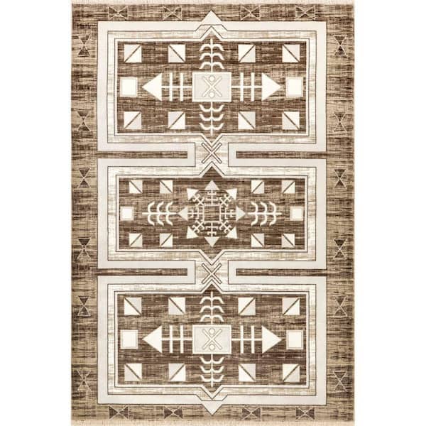 Agave Geometric Fringed Brown 7 ft. x 10 ft. Area Rug
