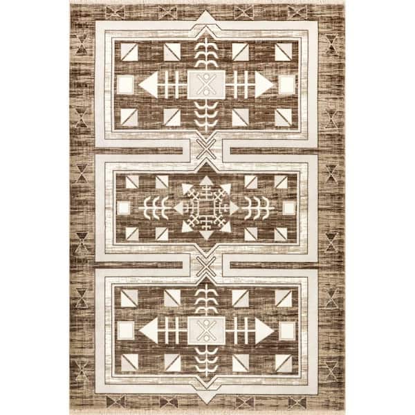 Agave Geometric Fringed Brown 8 ft. x 10 ft. Area Rug
