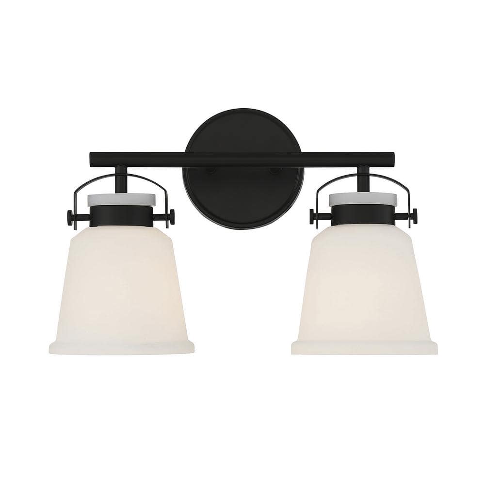 Matte Black 2-Light Bathroom Vanity with Opal Glass Shades