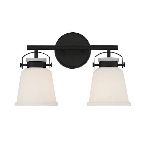 Savoy House Kaden 16 in. W x 10.5 in. H 2-Light Matte Black Bathroom Vanity Light with White Opal Glass Shades