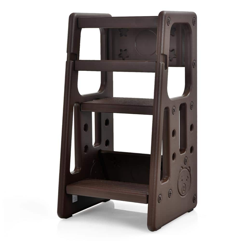 Kids Kitchen Step Stool with Double Safety Rails Toddler Learning Stool Brown