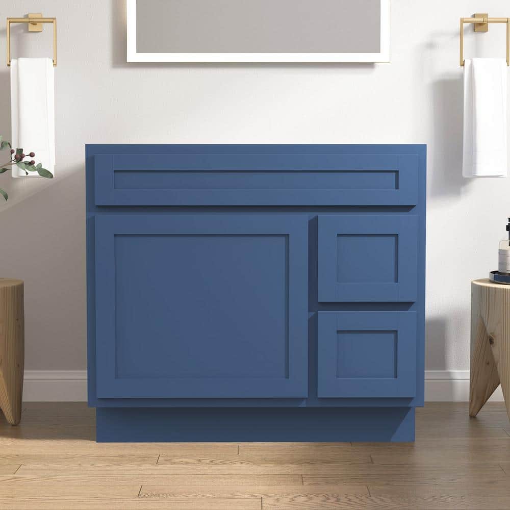36 in. W x 21 in. D x 32.5 in. H 2-Right Drawers Bath Vanity Cabinet without Top in Blue (Unassembled) price history on PriceWatchPro