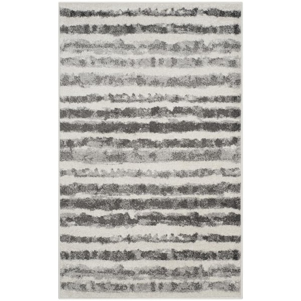 SAFAVIEH Adirondack Ivory/Charcoal Doormat 3 ft. x 4 ft. Striped Area Rug