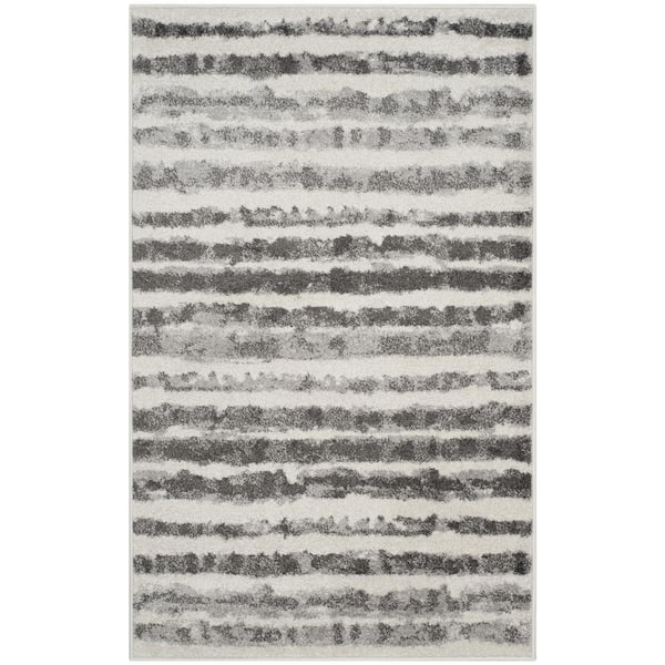 SAFAVIEH Adirondack Ivory/Charcoal Doormat 3 ft. x 5 ft. Striped Area Rug