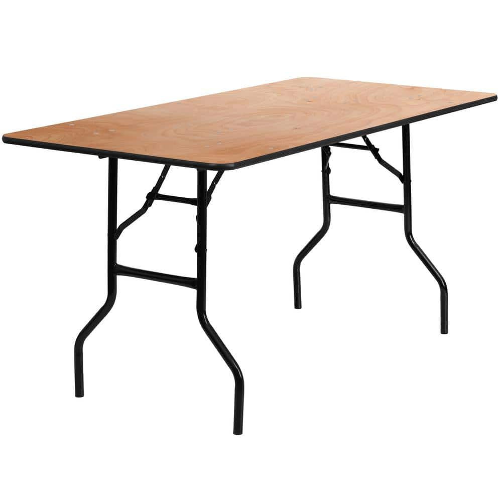 60 in. Natural Wood Tabletop Metal Frame Folding Table CGA-YT