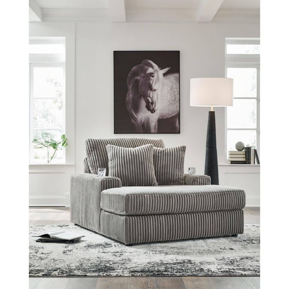 Lindyn Gray Polyester Removeable Cushions 2 Arm Chaise Lounge with Cup holders and USB Ports