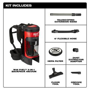 M18 FUEL 18-Volt Lithium-Ion Brushless 1 Gal. Cordless 3-in-1 Backpack Vacuum (Tool-Only)