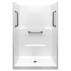 Liberty 48 in. x 37 in. x 80 in. AcrylX 1-Piece Shower Wall and Shower Pan in White with 3 Loose Grab Bars,Center Drain