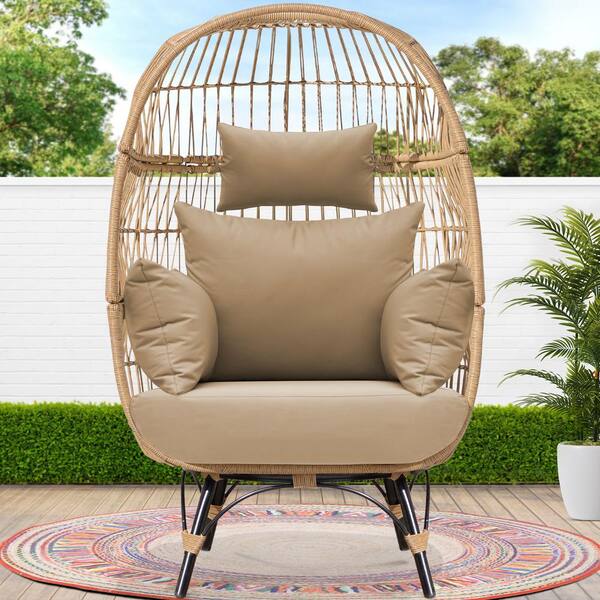 NICESOUL Patio Beige Stationary Wicker Ourdoor Indoor Lounge Egg Chair ...