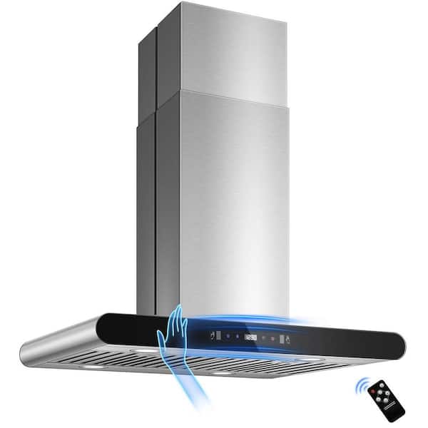 Island Range Hood 30 inch, 700 CFM Dual-Sided Ceiling Mount Vent Hood Touch, Gesture & Remote Control 3-Speed Fan, 4 LED