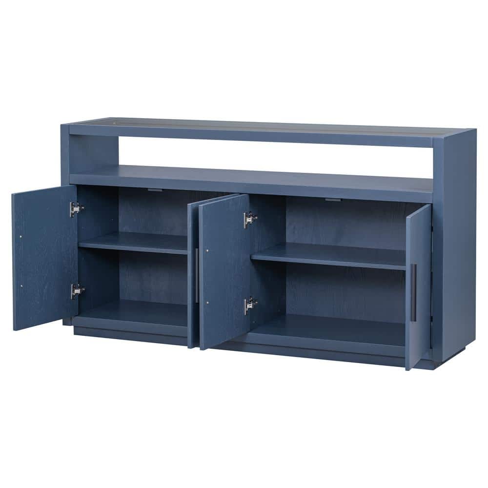 63 in. W x 15.7 in. D x 33.9 in. H Bathroom Navy Blue Linen Cabinet