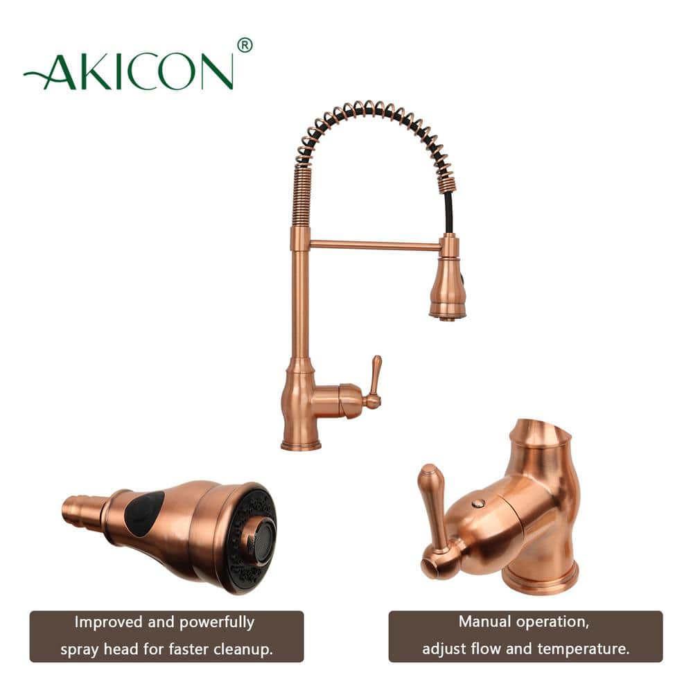 Copper Brushed Pull-Down Kitchen Faucet with Spray