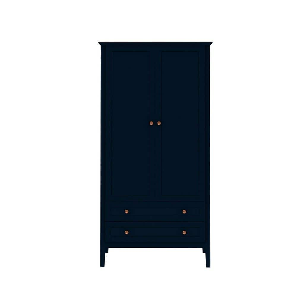 Crown Tatiana Midnight Blue Full Armoire With Hanging Rod and 2-Drawers (78.74 in. H x 40.35 in. W x 25.31 in. D) -  Manhattan Comfort, 167GMC4