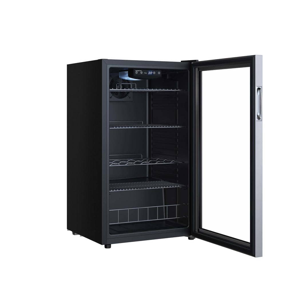 Stainless Steel 105-Can Beverage Cooler with Reversible Glass Door