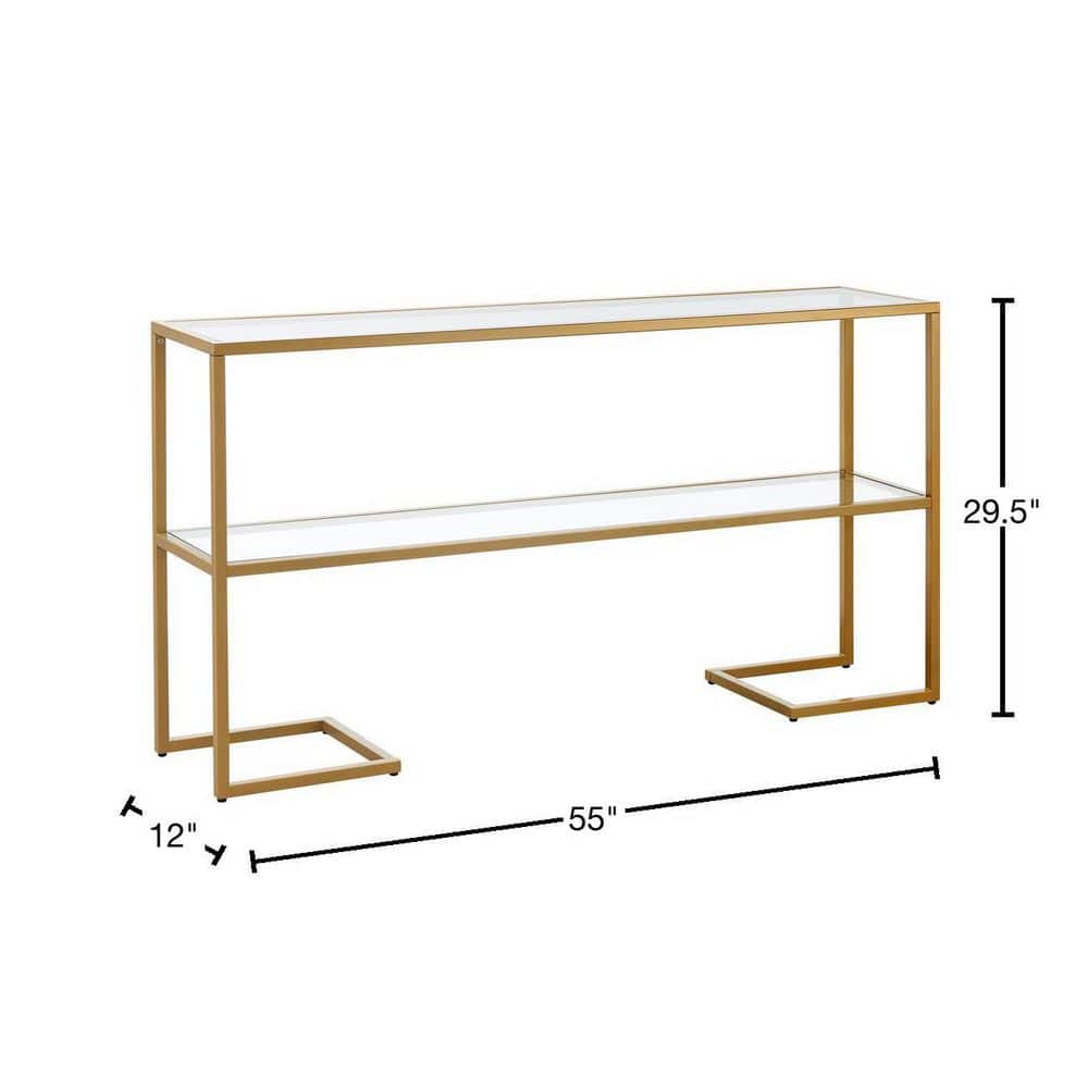 Elegant Gold 55" Metal & Glass Console Table with Storage Shelf