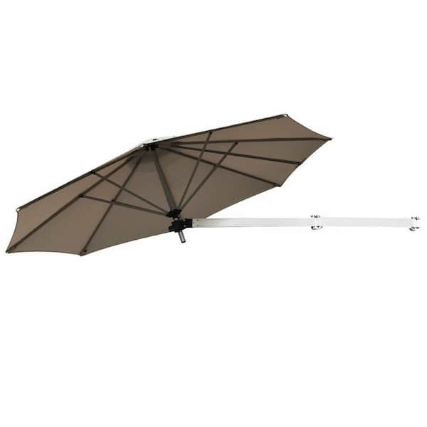 ANGELES HOME 8 ft. Aluminum Wall-Mounted Tilt Patio Umbrella in Tan