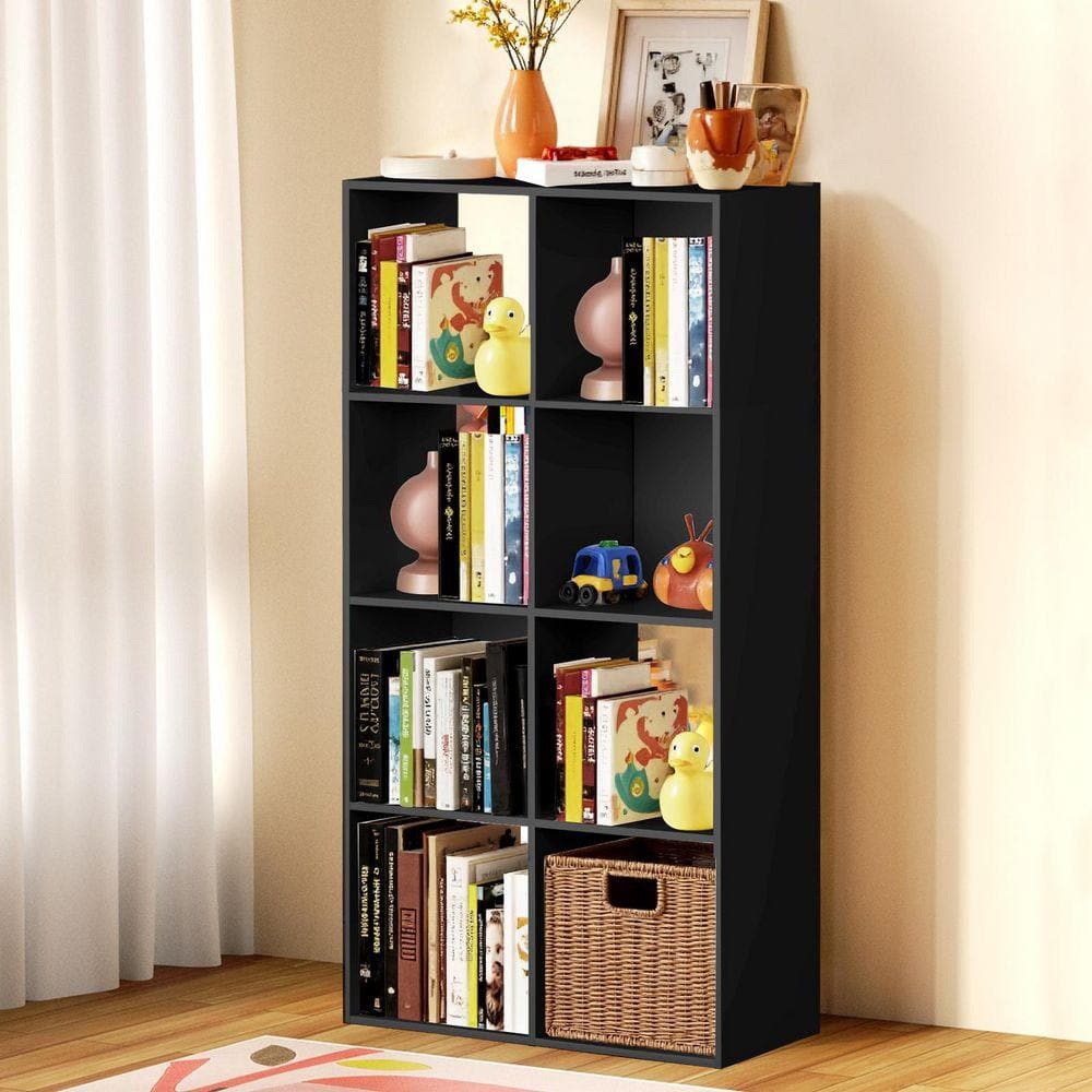 WONDER COMFORT 48 in. Tall Black Wood 8-Cube Storage Organizer WONDER COMFORT 48 in. Tall Black Wood 8-Cube Storage Organizer