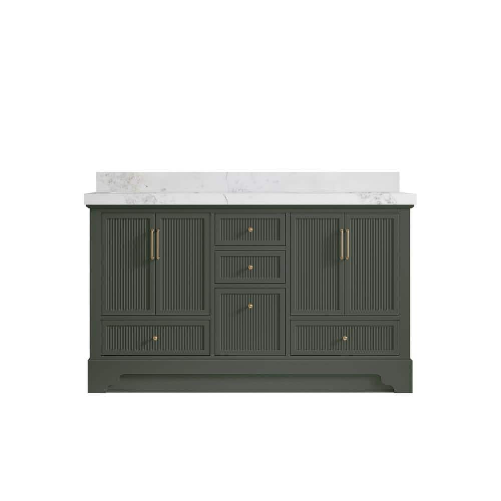 Willow Collections Alys 60 in. W x 22 in. D x 36 in. H Double Sink Bath Vanity in Pewter Green with 2 in. Calacatta Nuvo Qt. Top -  ALS_PGCAV60D